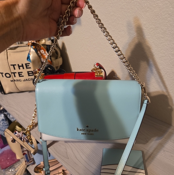 Kate Spade Blue And White Crossbody Bag With Matching Card Wallet. NWOT - Picture 3 of 7